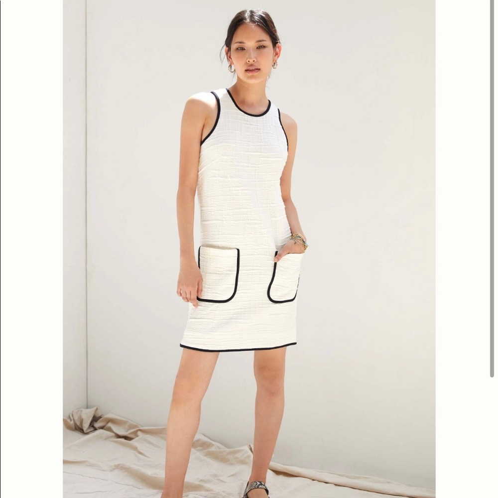 Anthropologie Maeve Patch Pocket Ivory & Black Shift Dress Small Petite SP